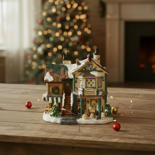 Carole Towne Farmer’s Market 2003 lighted village building front view